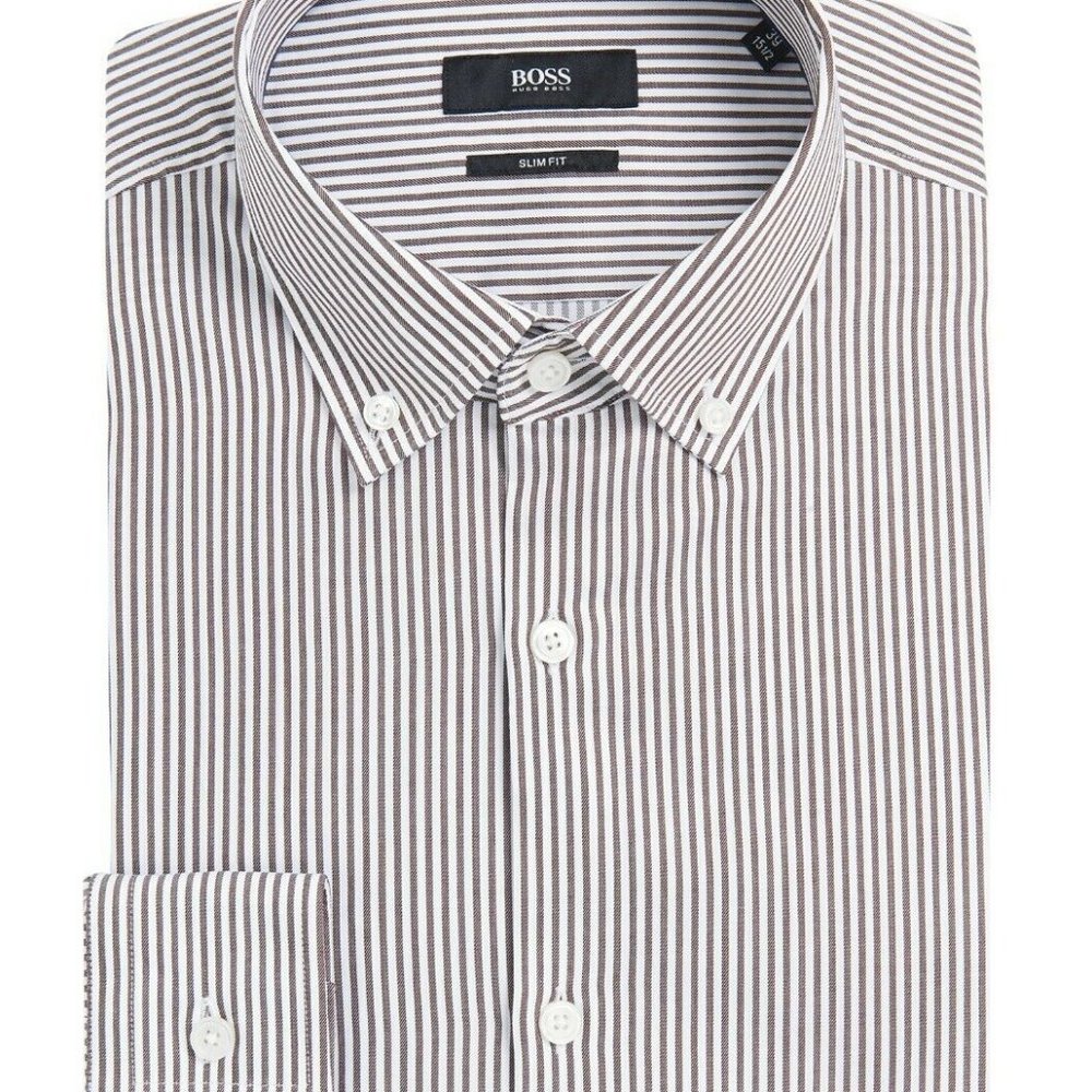 Hugo Boss Men's 'Ismar' Slim Fit Two Color Stripe Dress Shirt 15, 33/34